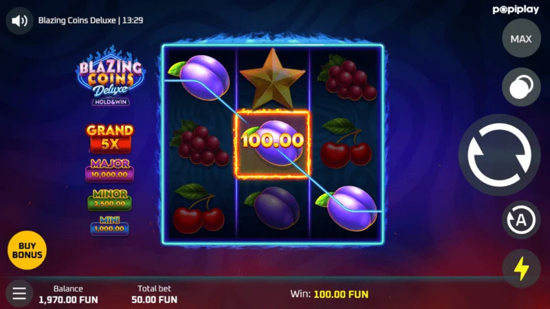 Blazing Coins Deluxe thắng cơ bản của trò chơi